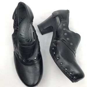 Dansko RYDER Black Leather Studded Heeled Platform Clogs